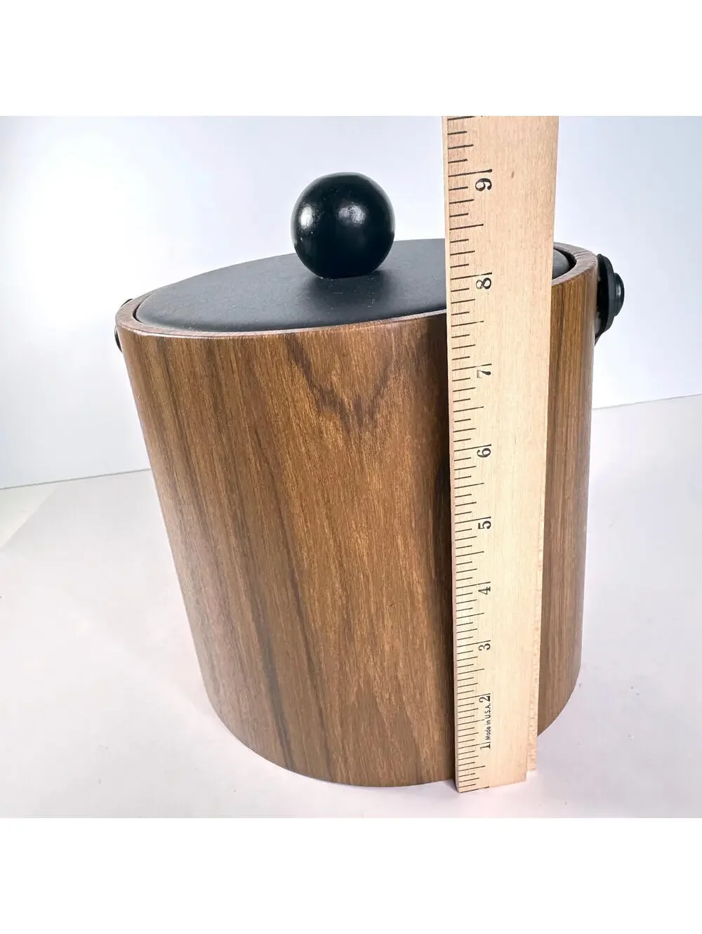 Vintage 1960s Ice Bucket Brown Vinyl Wood Tones Kraftware